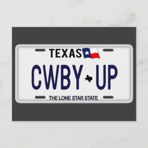 Cowboy Up! CWBY UP Texas License Plate Vykort