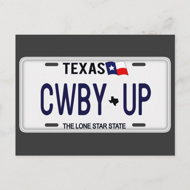 Cowboy Up! CWBY UP Texas License Plate Vykort (Framsida)