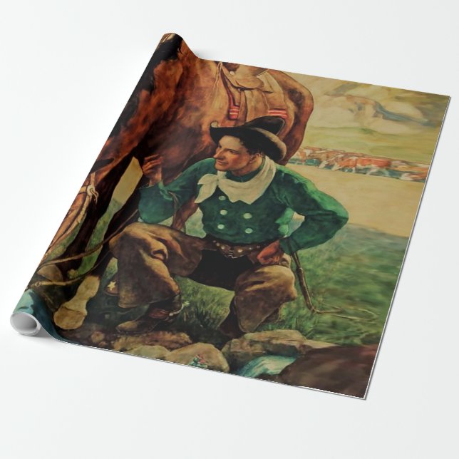 Cowboy vattnar sin häst av NC Wyeth Presentpapper (Utrullad)