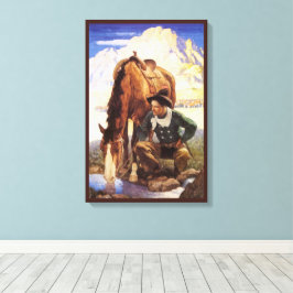 Cowboy vattnar sin häst av NC Wyeth, Vintage konst Canvastryck