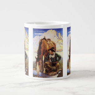 Cowboy vattnar sin häst av NC Wyeth, Vintage konst Jumbo Mugg