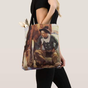 Cowboy vattnar sin häst av NC Wyeth, Vintage konst Tygkasse