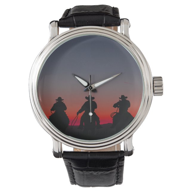 cowboy vid solnedgång armbandsur (Framsida)