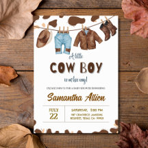 Cowboy Vild Rodeo Western Baby Shower-inbjudan