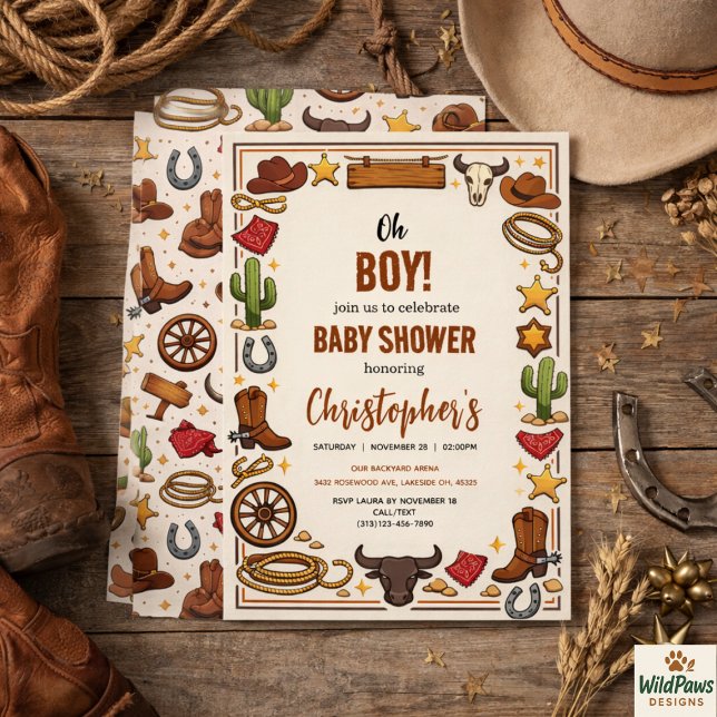 Cowboy Vilda Väster Rodeo Ranch | Rustik Western B Inbjudningar (Cowboy Wild West Rodeo Ranch | Rustic Western Baby Invitation
)