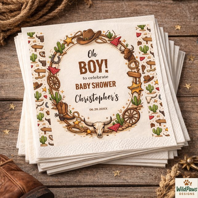 Cowboy Vilda Västern Rodeo Ranch | Rustik Western  Pappersservett (Cowboy Wild West Rodeo Ranch | Rustic Western Baby Napkins)