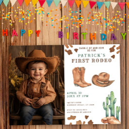 Cowboy Vilda western 1st Rodeo Födelsedagsfest Inbjudningar