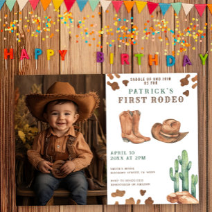 Cowboy Vilda western 1st Rodeo Födelsedagsfest Inbjudningar