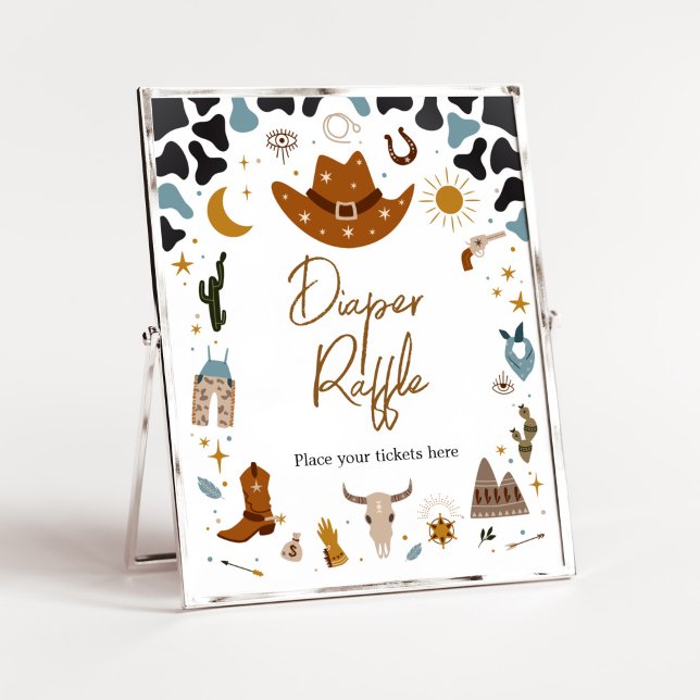 Cowboy Vilda western Baby Shower Diaper Raffle Poster (Country Western Rodeo Baby Shower Diaper Raffle Sign)