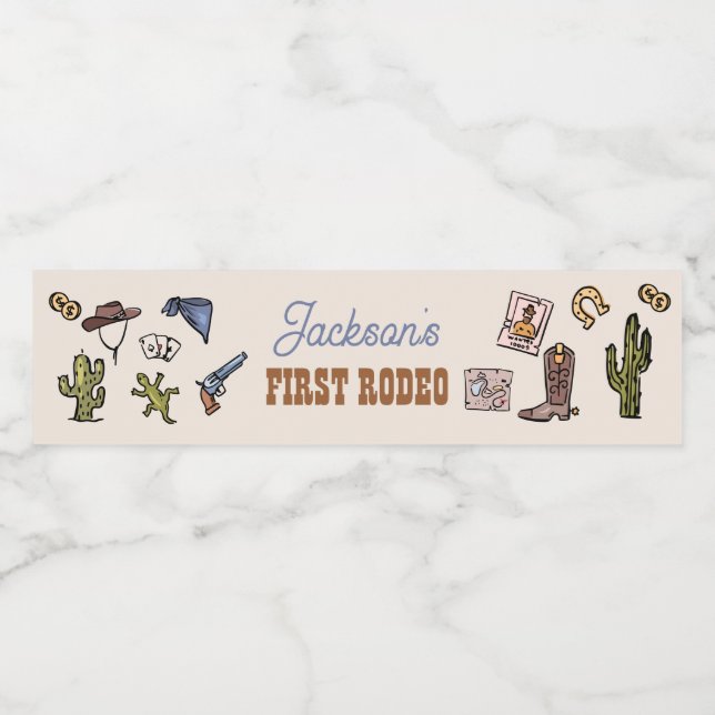 Cowboy Vilda western First Rodeo Boy Birthday Vattenflaskor Etikett (Singel etikett)