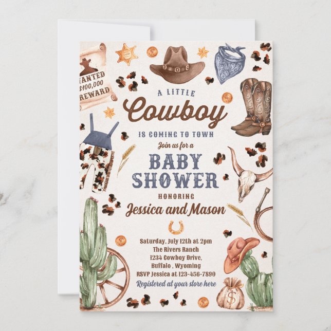 Cowboy Vilda western Rodeo Ranch Boy Shower Inbjudningar (Framsida)
