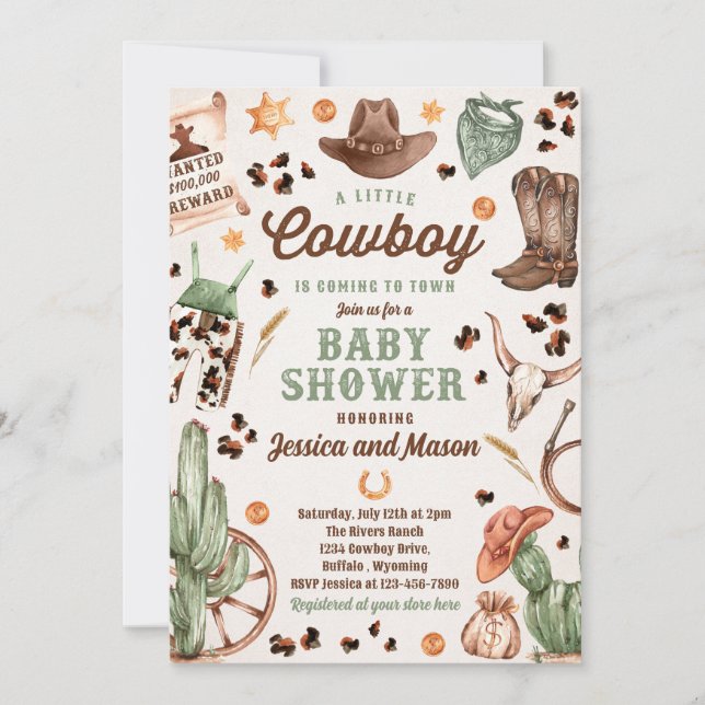 Cowboy Vilda western Rodeo Ranch Boy Shower Inbjudningar (Framsida)