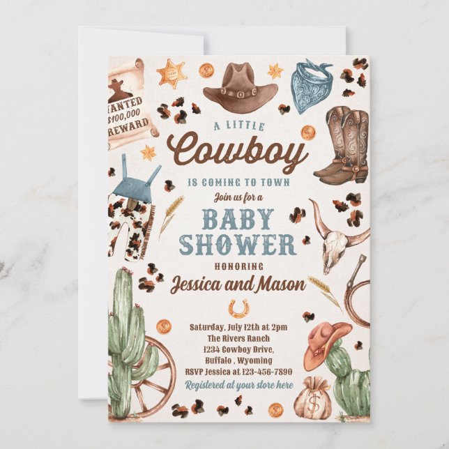 Cowboy Vilda western Rodeo Ranch Boy Shower Inbjudningar (Framsida)