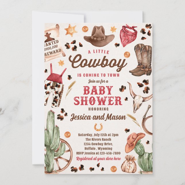 Cowboy Vilda western Rodeo Ranch Boy Shower Inbjudningar (Framsida)