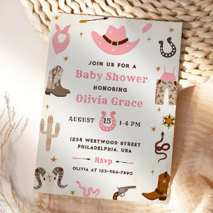 Cowboy Vilda western Rodeo Western Girl Baby Showe Inbjudningar