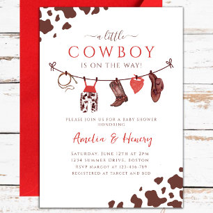 Cowboy Vilda western Rodeo Western Red Baby Shower Inbjudningar