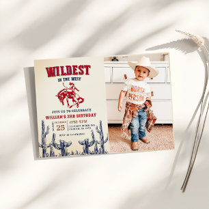 Cowboy vildast i väst 3-års födelsedagsfoto inbjudningar