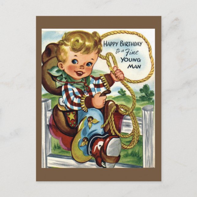 Cowboy Vintage Birthday Postcard Vykort (Framsida)