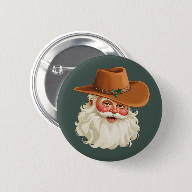 Cowboy Vintage Santa Funny Retro Western Knapp (Framsida & baksida)