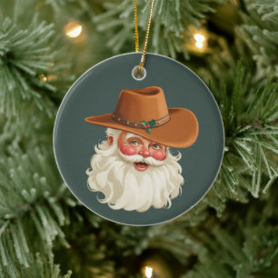 Cowboy Vintage Tomte Rolig Retro Western Julgransprydnad Keramik