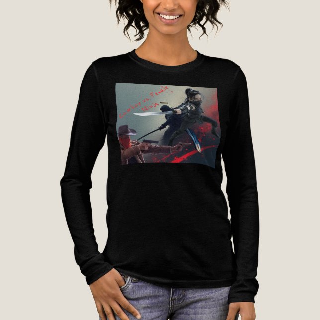 Cowboy vs. Female Ninja T Shirt (Framsida)