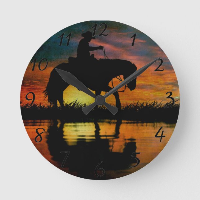 Cowboy Wall Clock Rund Klocka (Framsida)