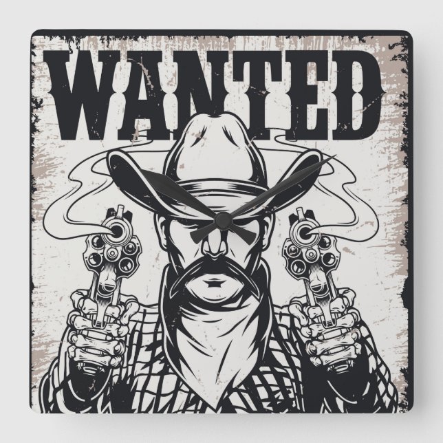 Cowboy Wanted Poster Fyrkantig Klocka (Framsida)