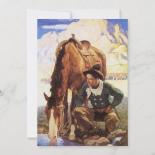 Cowboy Watering Hans Horse av NC Wyeth, Vintage Ar