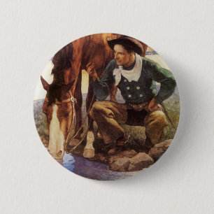 Cowboy Watering Hans Horse av NC Wyeth, Vintage Ar Knapp