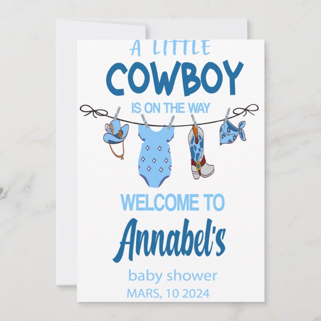 Cowboy Welcome Baby Shower-skylt, Vilda western, B Spara Datumet (Framsida)