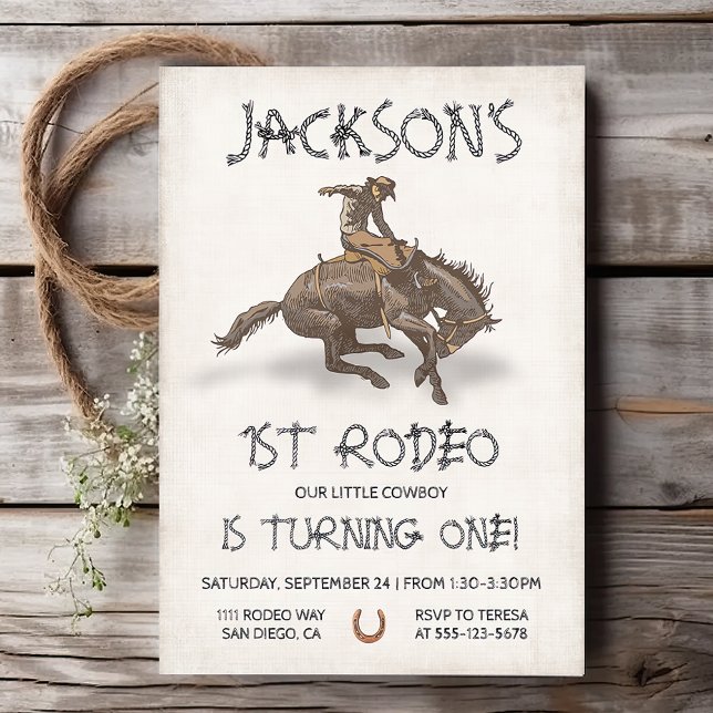 Cowboy western 1:a Rodeo Birthday Bronco Bucking Inbjudningar (Skapare uppladdad)