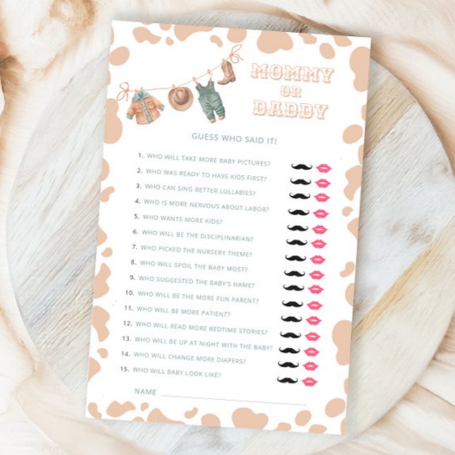 Cowboy Western Baby Shower Mamma eller pappa Game (Skapare uppladdad)