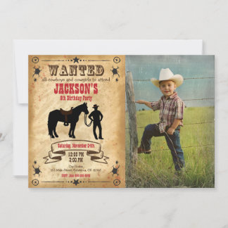 Cowboy Western Birthday Invitation / Wanted Poster Inbjudningar