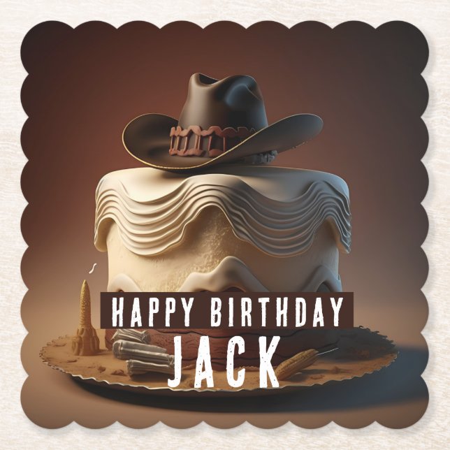 Cowboy Western Birthday Papper Underlägg Rustic Ca (Framsida)