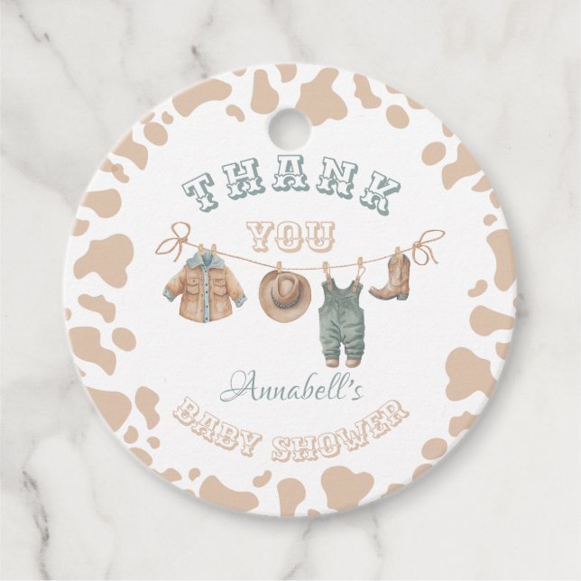 Cowboy Western Boy Baby Shower Tack Gåvor Etiketter (Framsida)