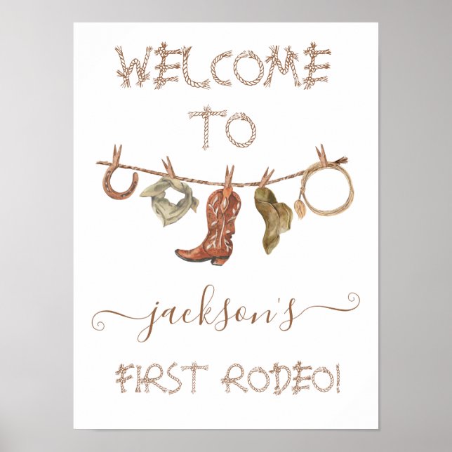 Cowboy Western Boy Clothesline 1st Rodeo Poster (Framsidan)