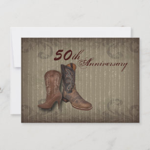 cowboy western country 50-årsjubileum för bröllop inbjudningar
