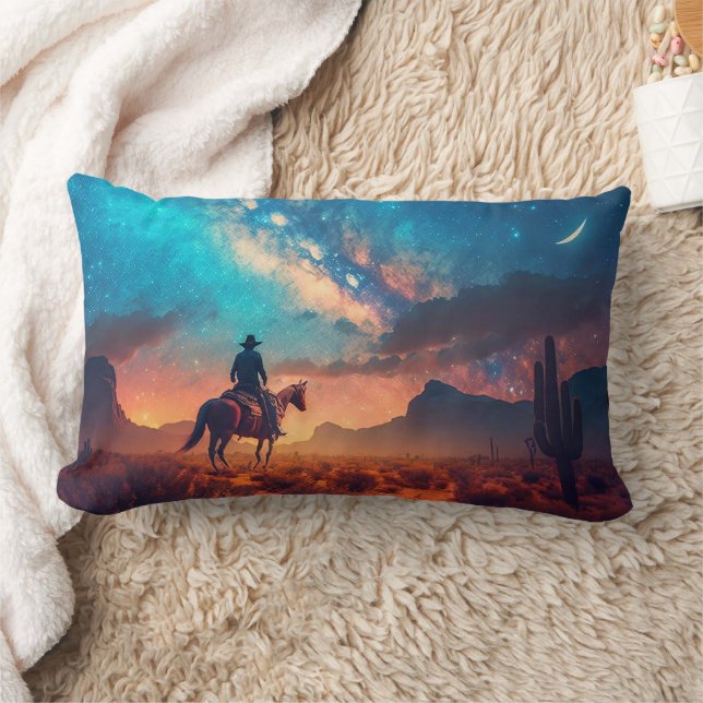Cowboy Western Desert Night Ride Cactus Lumbarkudde (Filt)