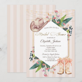 Cowboy Western Floral Frame Striped Bridal Shower  Inbjudningar