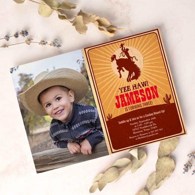 Cowboy Western Gammala västern Birthday Photo Inbjudningar (Skapare uppladdad)
