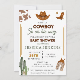 Cowboy Western Hat Boots Denim Boy Shower Inbjudningar