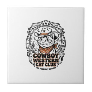Cowboy Western Katt Djurfantasiälskare Tröja Konst Kakelplatta