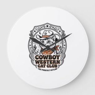 Cowboy Western Katt Djurfantasiälskare Tröja Konst Stor Klocka