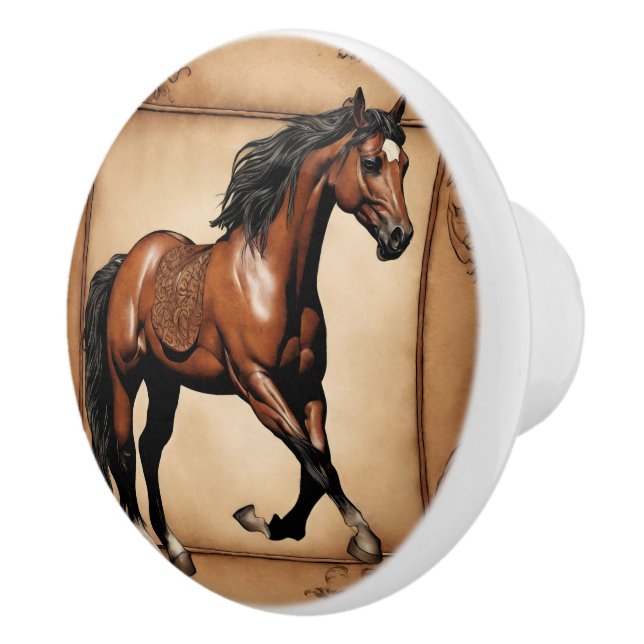 Cowboy Western Land Equestrian Brown Horse Knopp (Höger)