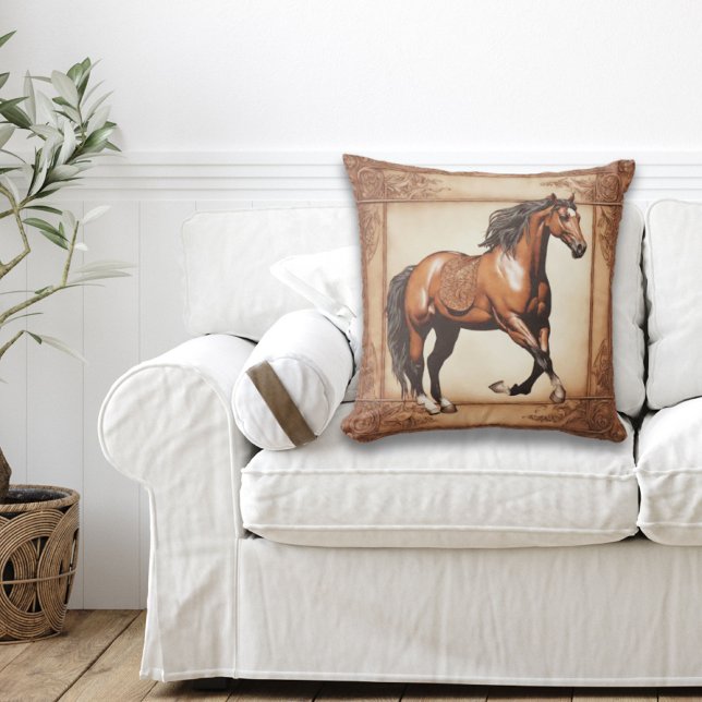 Cowboy Western Land Equestrian Brown Horse Kudde (Skapare uppladdad)