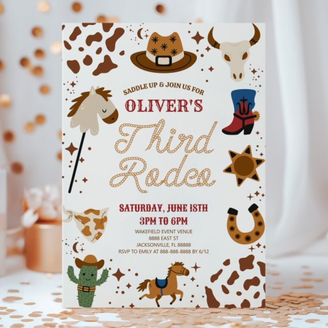 Cowboy Western min tredje rodeo 3:e födelsedagen P Inbjudningar (Skapare uppladdad)