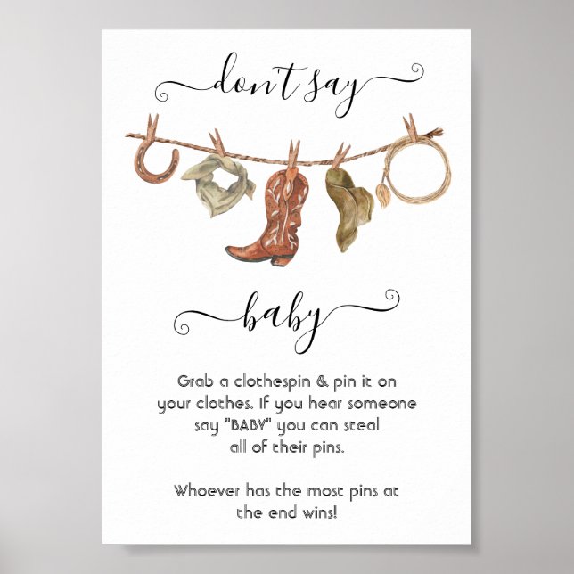 Cowboy Western Pojke Clothesline Säg inte Baby Poster (Framsidan)