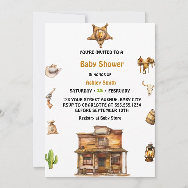 Cowboy Western Rodeo Baby Shower Inbjudningar (Framsida)