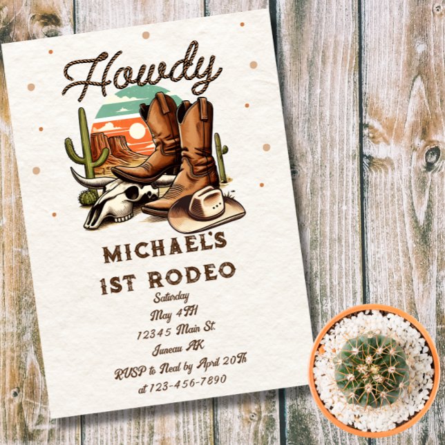 Cowboy Western Rodeo Birthday Kids Magnetisk Inbjudningskort (Skapare uppladdad)