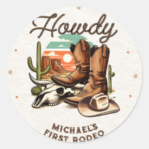 Cowboy Western Rodeo Birthday Kids Runt Klistermärke
